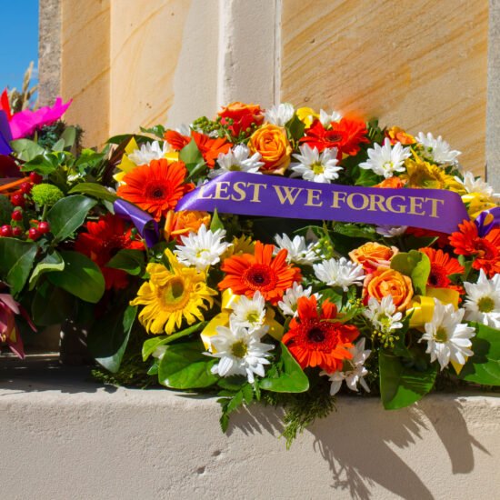 ANZAC Day round wreath fully covered in florals