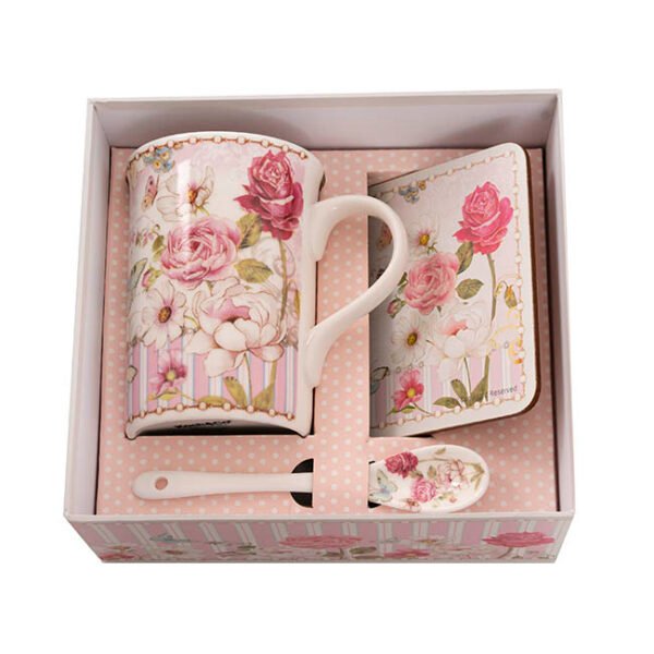 Butterfly Rose Mug Spoon Coaster Gift Set - Image 3