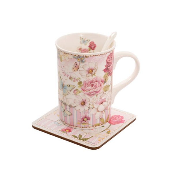 Butterfly Rose Mug Spoon Coaster Gift Set - Image 5