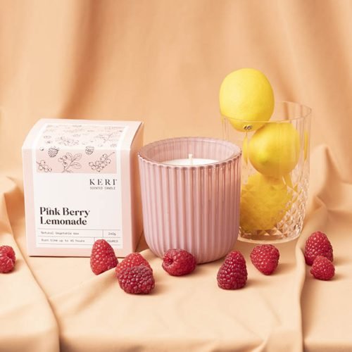 Pink fluted pillar candle