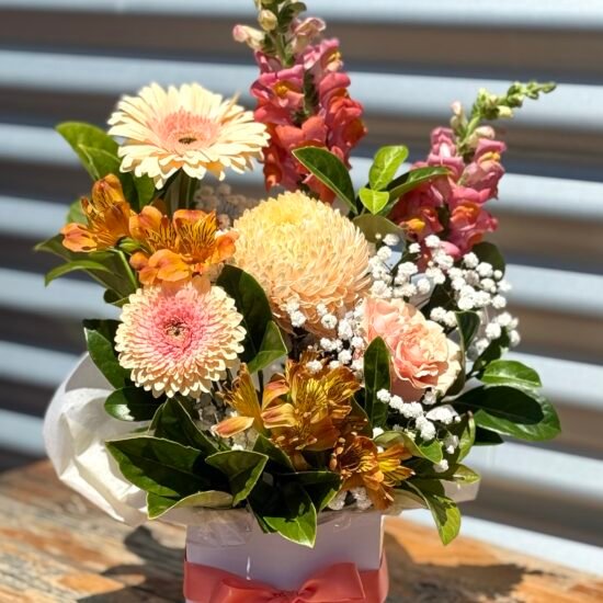 Perfect peach floral boxed arrangement